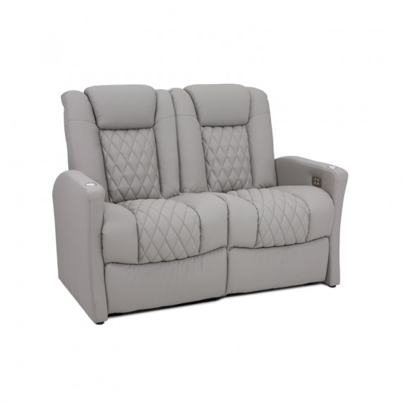 Qualitex Monument RV Double Recliner Loveseat, Powered Headrest, Power Recline, Cloud Gray