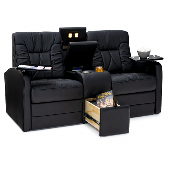 Qualitex De Leon RV Loveseat w/ Storage Console, Ultimate Leather, Power Recline, Midnight Black
