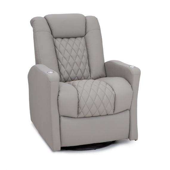 Qualitex Monument RV Swivel Recliner, Ultimate Leather, Powered Headrest, Power Recline, Cloud Gray