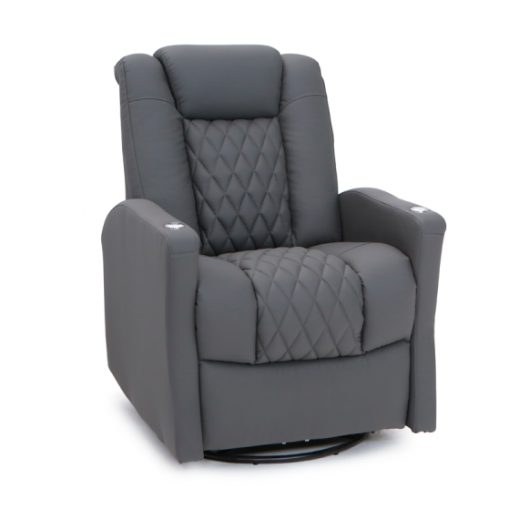Qualitex Monument RV Swivel Recliner, Ultimate Leather, Powered Headrest, Power Recline, Graphite