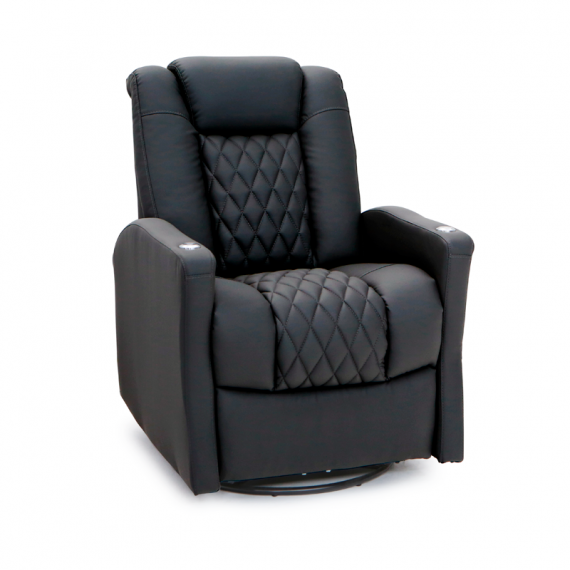 Qualitex Monument RV Swivel Recliner, Ultimate Leather, Powered Headrest, Power Recline, Midnight Black