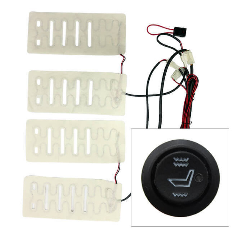 Soillar Universal 2-Seat Carbon Fiber Heated Seat Kit – 4 Pads With Round Switch – 12V