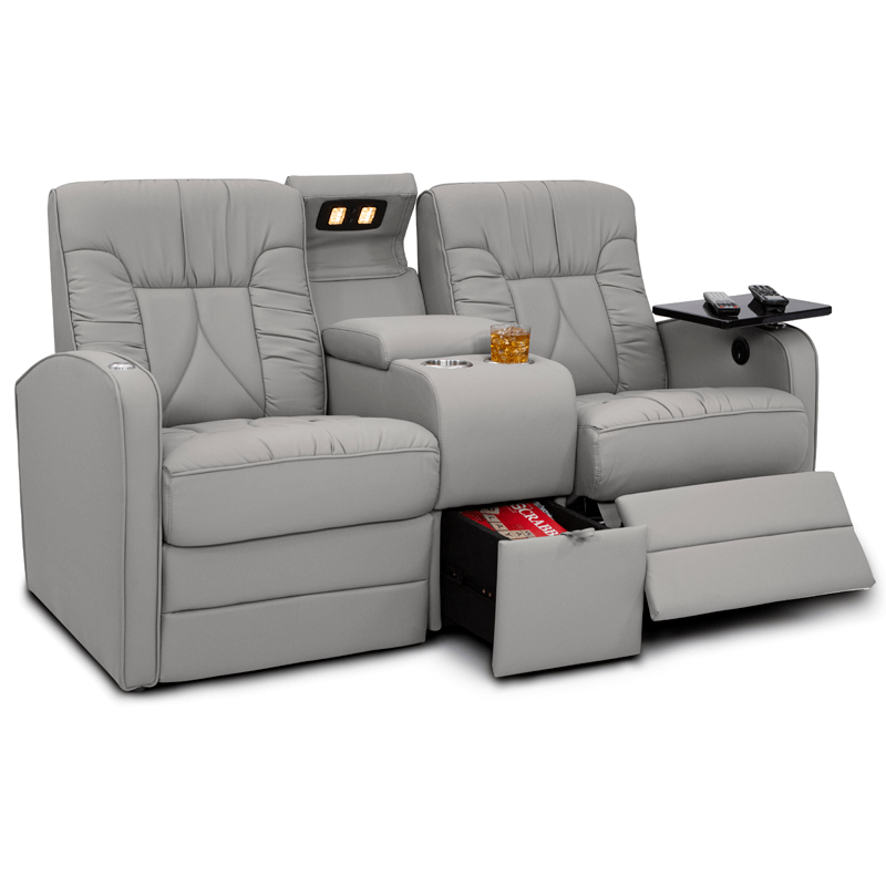 Qualitex De Leon RV Loveseat w/ Storage Console, Ultimate Leather, Manual Recline, Fawn