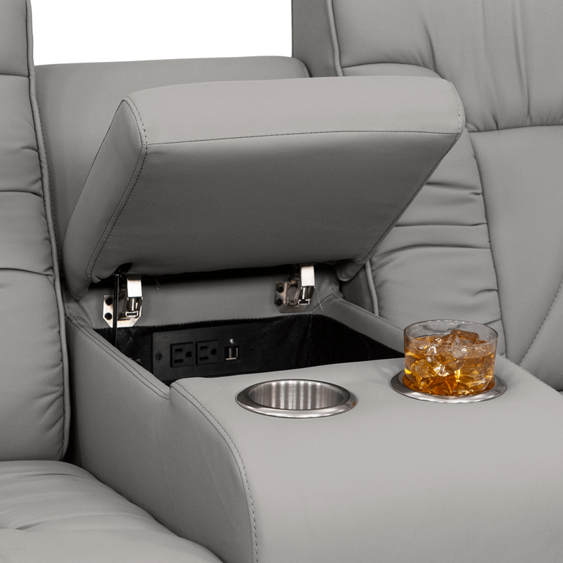 Qualitex De Leon RV Loveseat w/ Storage Console, Ultimate Leather, Manual Recline, Fawn