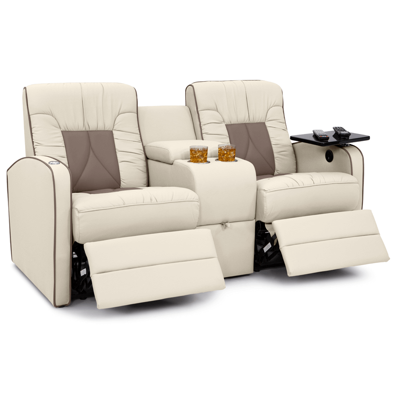 Qualitex De Leon RV Loveseat w/ Storage Console, Ultimate Leather, Two-Tone, Power Recline