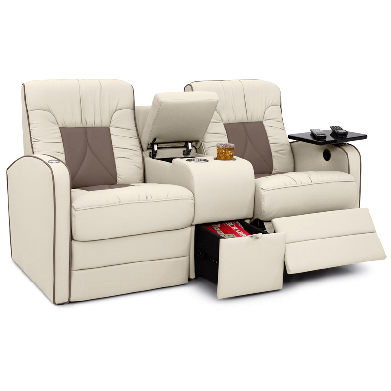 Qualitex De Leon RV Loveseat w/ Storage Console, Ultimate Leather, Two-Tone, Power Recline