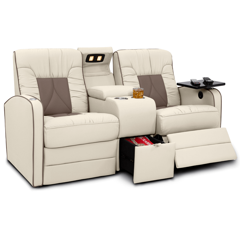 Qualitex De Leon RV Loveseat w/ Storage Console, Ultimate Leather, Two-Tone, Power Recline