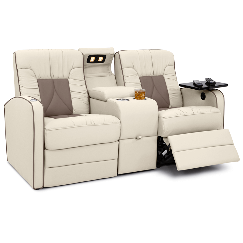 Qualitex De Leon RV Loveseat w/ Storage Console, Ultimate Leather, Two-Tone, Manual Recline