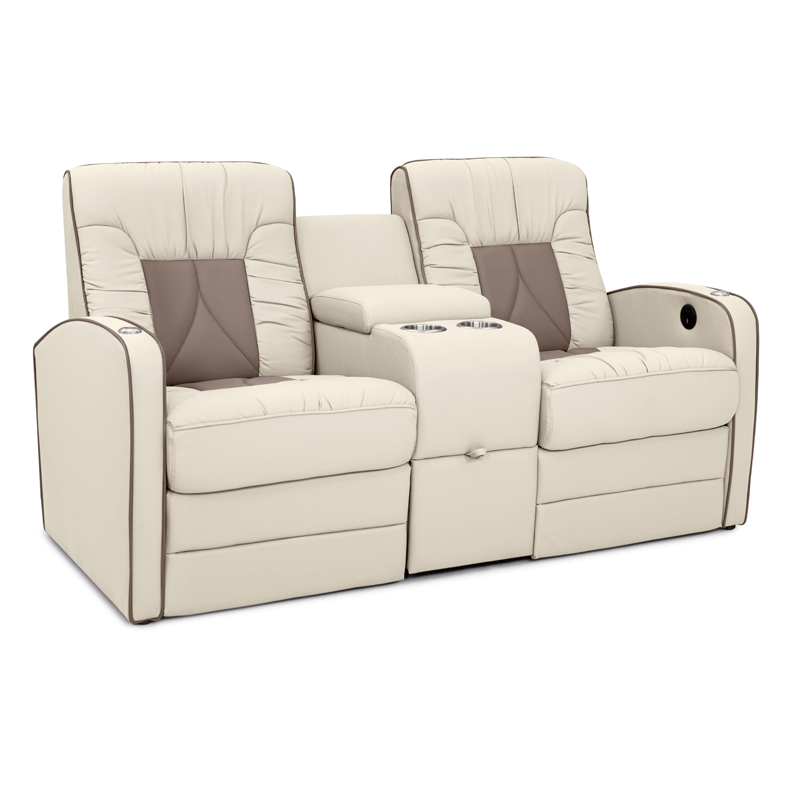 Qualitex De Leon RV Loveseat w/ Storage Console, Ultimate Leather, Two-Tone, Power Recline