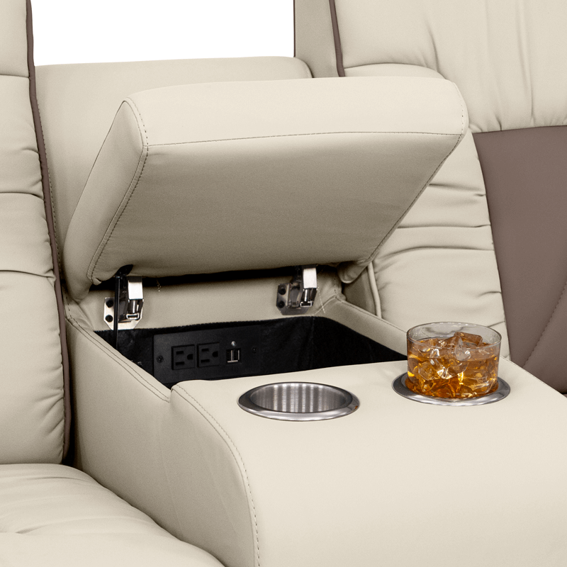 Qualitex De Leon RV Loveseat w/ Storage Console, Ultimate Leather, Two-Tone, Power Recline