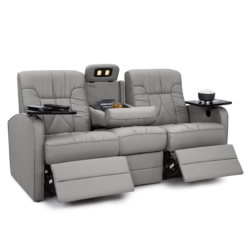 Qualitex De Leon RV Double Recliner Sofa, Ultimate Leather, Power Recline, Cloud Gray