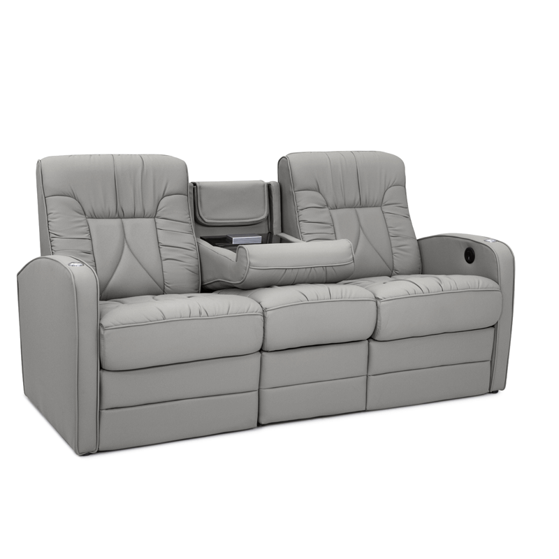 Qualitex De Leon RV Double Recliner Sofa, Ultimate Leather, Power Recline, Cloud Gray