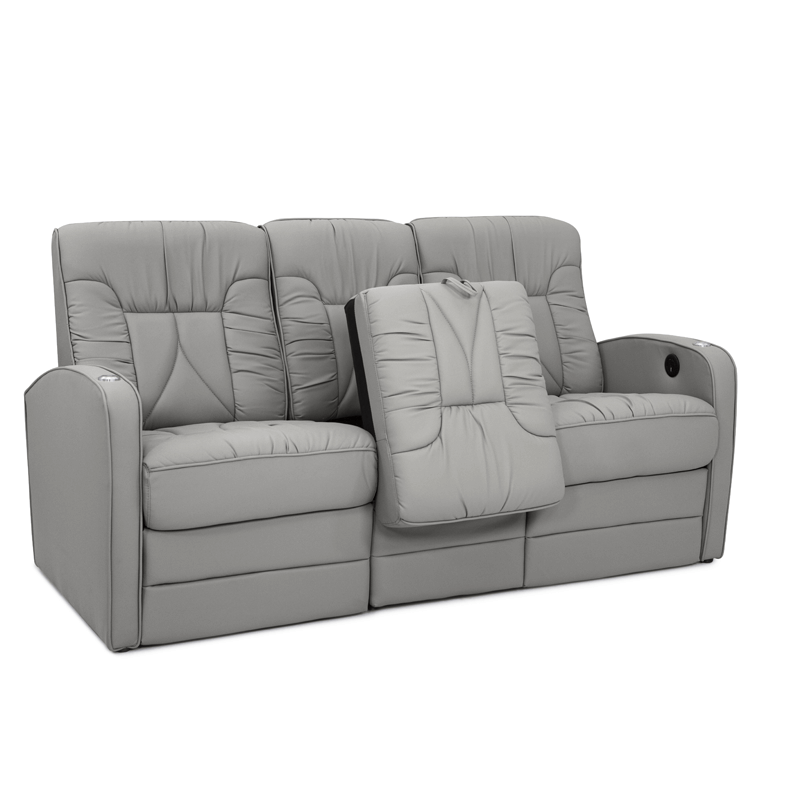 Qualitex De Leon RV Double Recliner Sofa, Ultimate Leather, Power Recline, Cloud Gray