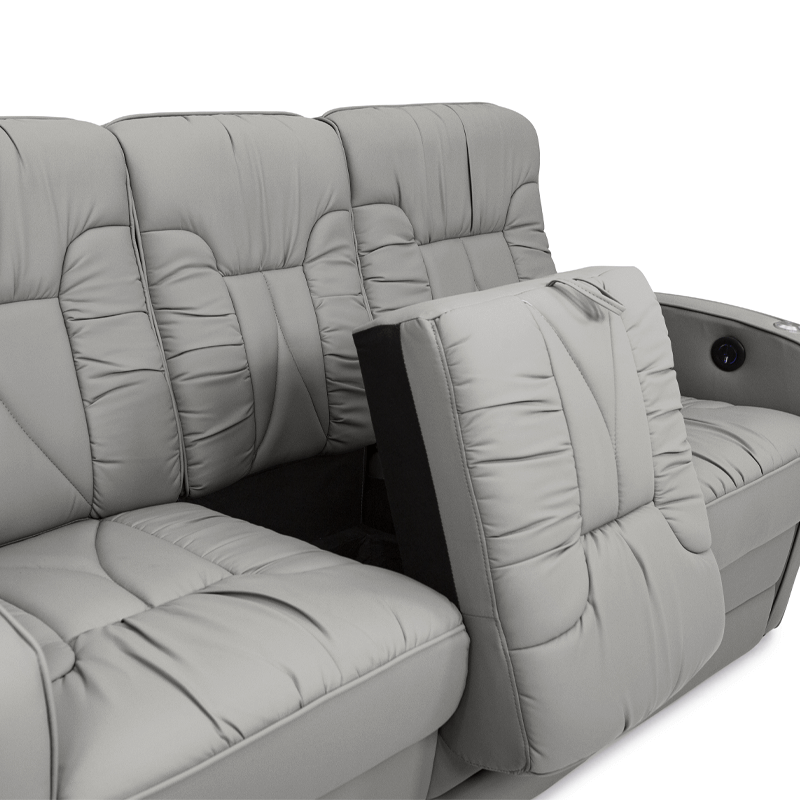 Qualitex De Leon RV Double Recliner Sofa, Ultimate Leather, Power Recline, Cloud Gray