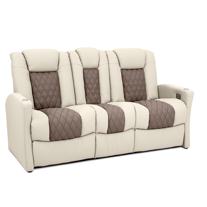 Qualitex Monument RV Double Recliner Sofa, Ultimate Leather, Powered Headrest, Heat & Massage, Power Recline