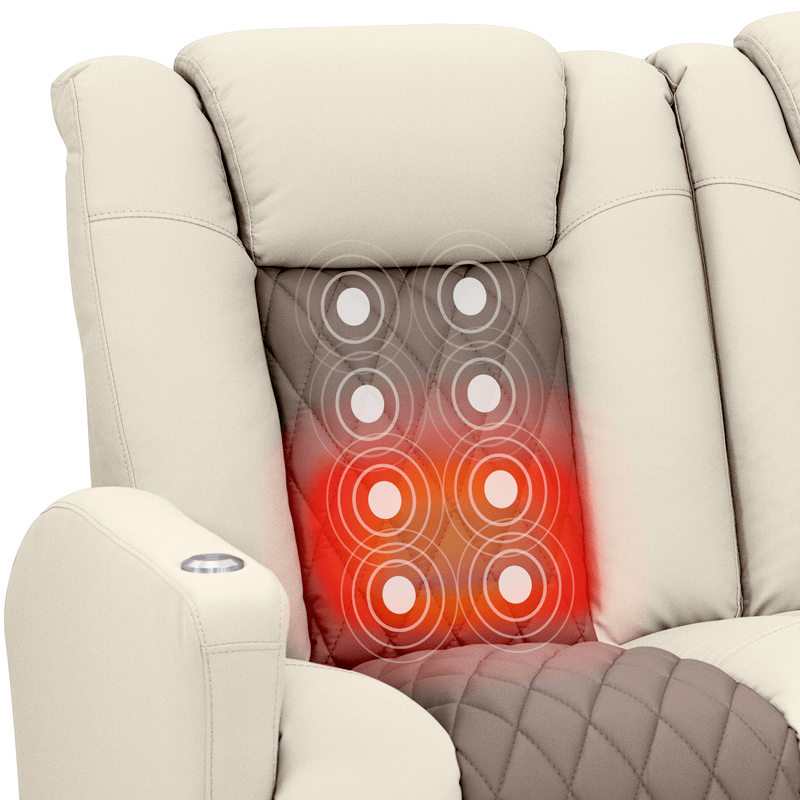 Qualitex Monument RV Double Recliner Sofa, Ultimate Leather, Powered Headrest, Heat & Massage, Power Recline