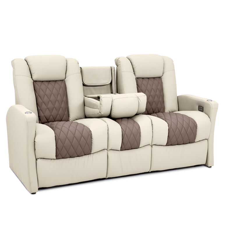 Qualitex Monument RV Double Recliner Sofa, Ultimate Leather, Powered Headrest, Heat & Massage, Power Recline
