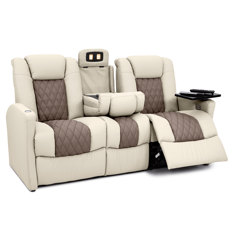Qualitex Monument RV Double Recliner Sofa, Ultimate Leather, Powered Headrest, Heat & Massage, Power Recline