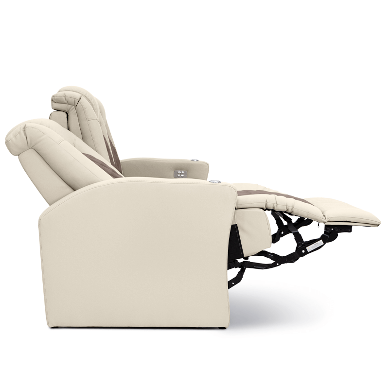 Qualitex Monument RV Double Recliner Sofa, Ultimate Leather, Powered Headrest, Heat & Massage, Power Recline