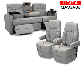 Qualitex Chariot 3-Piece RV Furniture Package, 2x De Leon RV Captain Chairs, 1x De Leon RV Double Power Recliner, Ultimate Leather