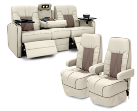 Qualitex Chariot 3-Piece RV Furniture Package, 2x De Leon RV Captain Chairs, 1x De Leon RV Double Manual Recliner, Two-Tone, Ultimate Leather