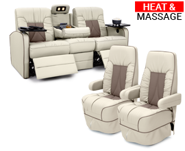 Qualitex Chariot 3-Piece RV Furniture Package, 2x De Leon RV Captain Chairs, 1x De Leon RV Double Power Recliner, Two-Tone, Ultimate Leather