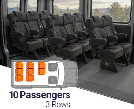 Qualitex Sprinter 18" VIP Passenger Van Seat Replacement Row Kit (2007-2018, & 2019+), 10 Passengers, 3 Rows, Short Wheel Base, Ultimate Leather