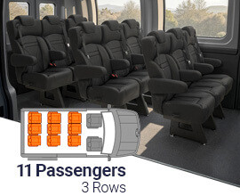 Qualitex Sprinter 18" VIP Passenger Van Seat Replacement Row Kit (2007-2018, & 2019+), 11 Passengers, 3 Rows, Short Wheel Base, Ultimate Leather
