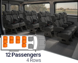 Qualitex Sprinter 18" VIP Passenger Van Seat Replacement Row Kit (2007-2018, & 2019+), 12 Passengers, 4 Rows, Long Wheel Base, Ultimate Leather