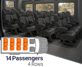 Qualitex Sprinter 18" VIP Passenger Van Seat Replacement Row Kit (2007-2018, & 2019+), 14 Passengers, 4 Rows, Long Wheel Base, Ultimate Leather