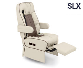 Qualitex De Leon SLX Ford Transit Captain Chairs, Integrated Seatbelt, Power Legrest, Two-Tone, Ultimate Leather