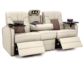 Qualitex De Leon RV Double Recliner Sofa, Ultimate Leather, Manual Recline, Macadamia & Desert Taupe
