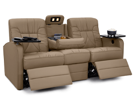 Qualitex De Leon RV Double Recliner Sofa, Ultimate Leather, Manual Recline, Fawn