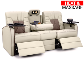 Qualitex De Leon RV Double Recliner, Ultimate Leather, Two-Tone, Heat & Massage, Power Recline