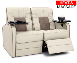 Qualitex De Leon RV Loveseat Recliner, Ultimate Leather, Two-Tone, Heat & Massage, Power Recline