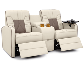 Qualitex De Leon RV Loveseat w/ Storage Console, Ultimate Leather, Two-Tone, Manual Recline