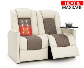 Qualitex Monument RV Double Recliner Loveseat, Ultimate Leather, Powered Headrest, Heat & Massage, Power Recline