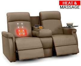 Qualitex Odyssey RV Double Recliner Sofa, Ultimate Leather, Heat & Massage, Power Lumbar, Power Recline