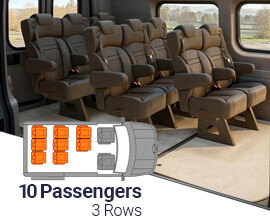 Qualitex Sprinter VIP Cargo Van Seat (2007-2018, & 2019+), 10 Passengers, 3 Rows, Short Wheel Base, Ultimate Leather