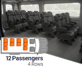 Qualitex Sprinter VIP Cargo Van Seat (2007-2018, & 2019+), 12 Passengers, 4 Rows, Long Wheel Base, Ultimate Leather