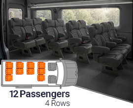 Qualitex Sprinter VIP Passenger Van Seat (2007-2018, & 2019+), 12 Passengers, 4 Rows, Long Wheel Base, Ultimate Leather