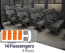 Qualitex Sprinter VIP Passenger Van Seat (2007-2018, & 2019+), 14 Passengers, 4 Rows, Long Wheel Base, Ultimate Leather