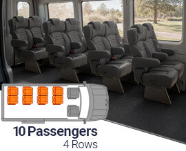 Qualitex Sprinter 18" VIP Passenger Van Seat Replacement Row Kit (2007-2018, & 2019+), 10 Passengers, 4 Rows, Long Wheel Base, Ultimate Leather