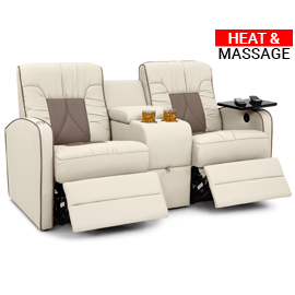 Qualitex De Leon RV Loveseat w/ Storage Console, Ultimate Leather, Two-Tone, Heat & Massage, Power Recline