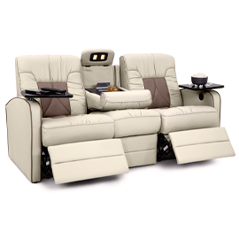 Qualitex De Leon RV Double Recliner Sofa, Ultimate Leather, Manual Recline, Macadamia & Desert Taupe