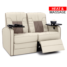 Qualitex De Leon RV Loveseat Recliner, Ultimate Leather, Two-Tone, Heat & Massage, Power Recline