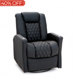 Qualitex Monument RV Swivel Recliner, Powered Headrest, Power Recline, Midnight Black