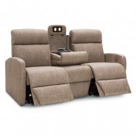Qualitex Concord RV Double Recliner Sofa, Ultimate Leather, Powered Headrest, Power Recline, Desert Taupe