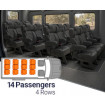 Qualitex Sprinter 18" VIP Passenger Van Seat Replacement Row Kit (2007-2018, & 2019+), 14 Passengers, 4 Rows, Long Wheel Base, Ultimate Leather