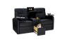 Qualitex De Leon RV Loveseat w/ Storage Console, Ultimate Leather, Power Recline, Midnight Black